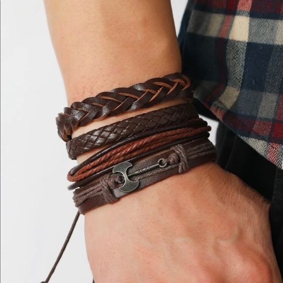 Other - Axe Brown Leather Bracelet Set Mens